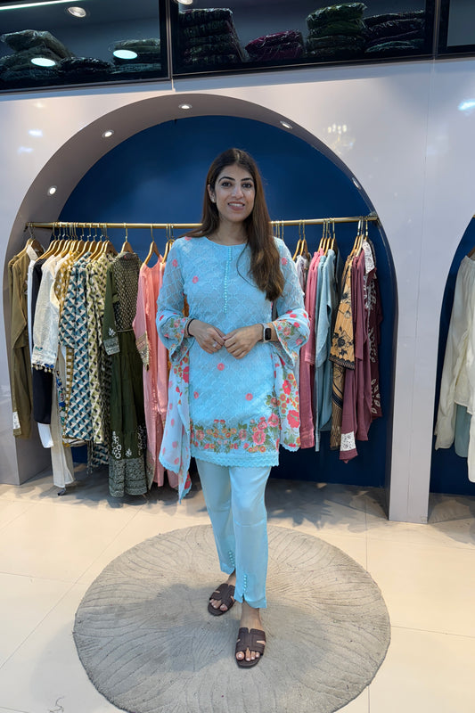 3pc Georgette Suit With Printed Dupatta