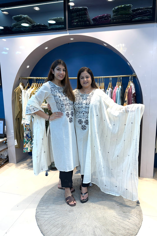 3pc Khadi Cotton Embroidered Suit With Dupatta