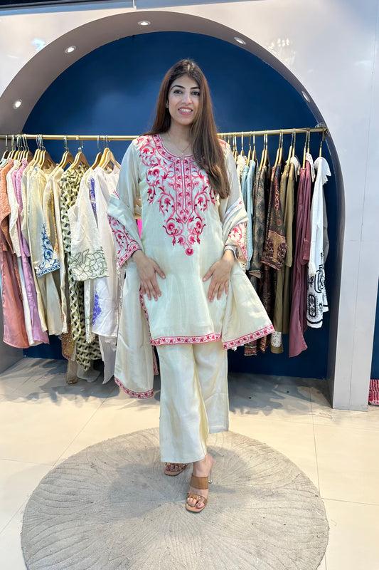 3pc Shimmer-tissue Partywear Suit Paired With Bell-bottom Pants