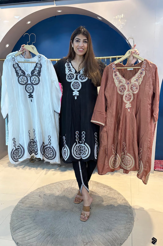 3pc Chinon Partywear Pakistani Suit Paired With Tulip Pants And Potli