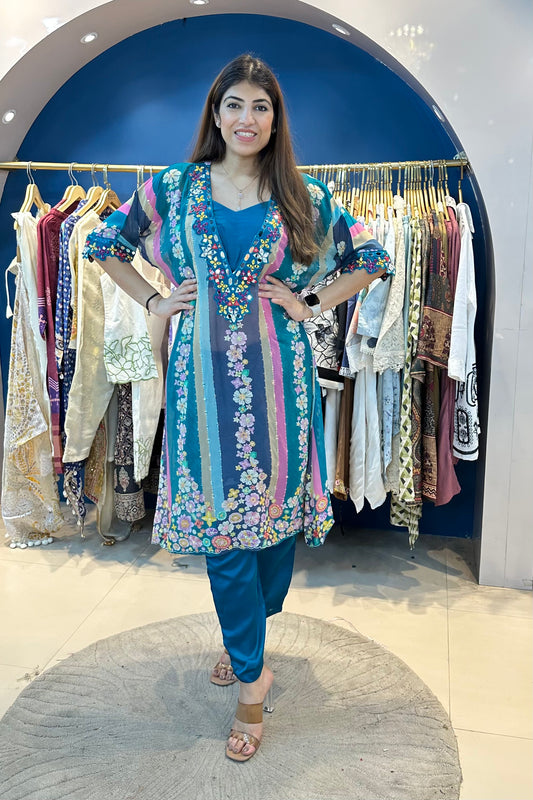 3pc Georgette A-line Partywear Co-ord Set With Short Inner