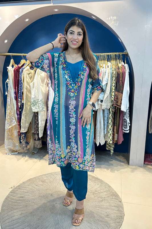 3pc Georgette A-line Partywear Co-ord Set With Short Inner