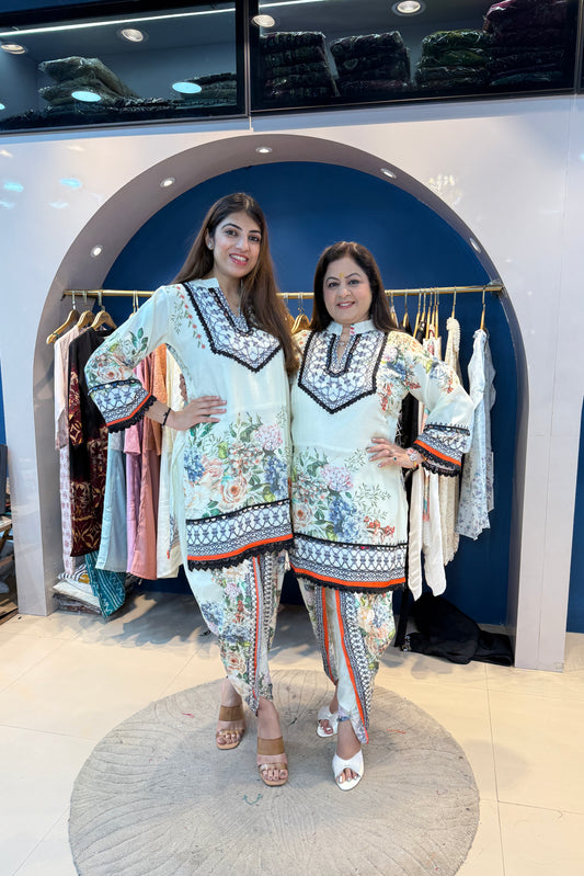 2pc Cotton-Muslin Partywear Co-ord Set Paired With Tulip Pants