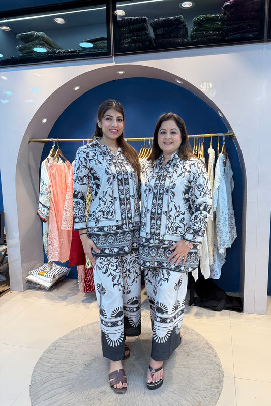 2pc Cotton Printed Co-ord Set Paired With Wide Plazzo