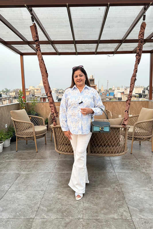 Cotton Crochet Stripped Shirt(Only Shirt)