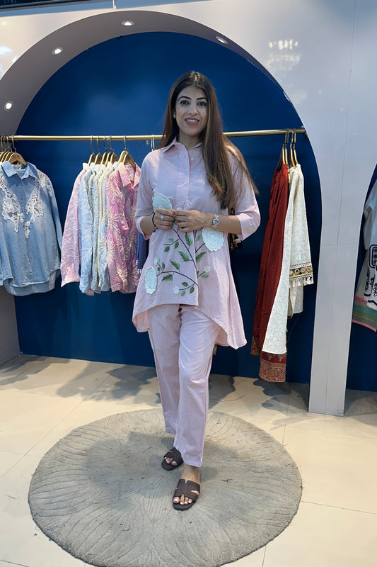 2pc Mull-Cotton Embroidered High-Low Co-ord Set
