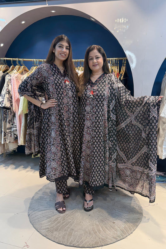 3pc Cotton A-line Printed Suit With Printed Dupatta