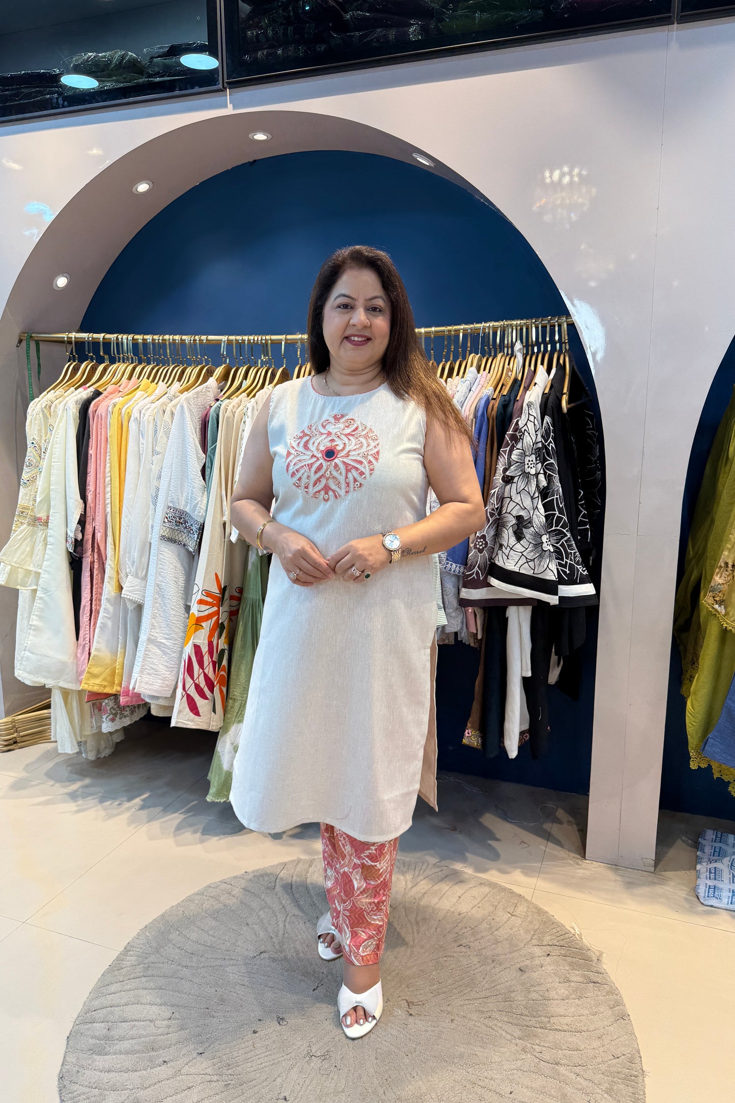2pc Khadi Cotton Sleeveless Co-ord Set Paired With Printed Pants