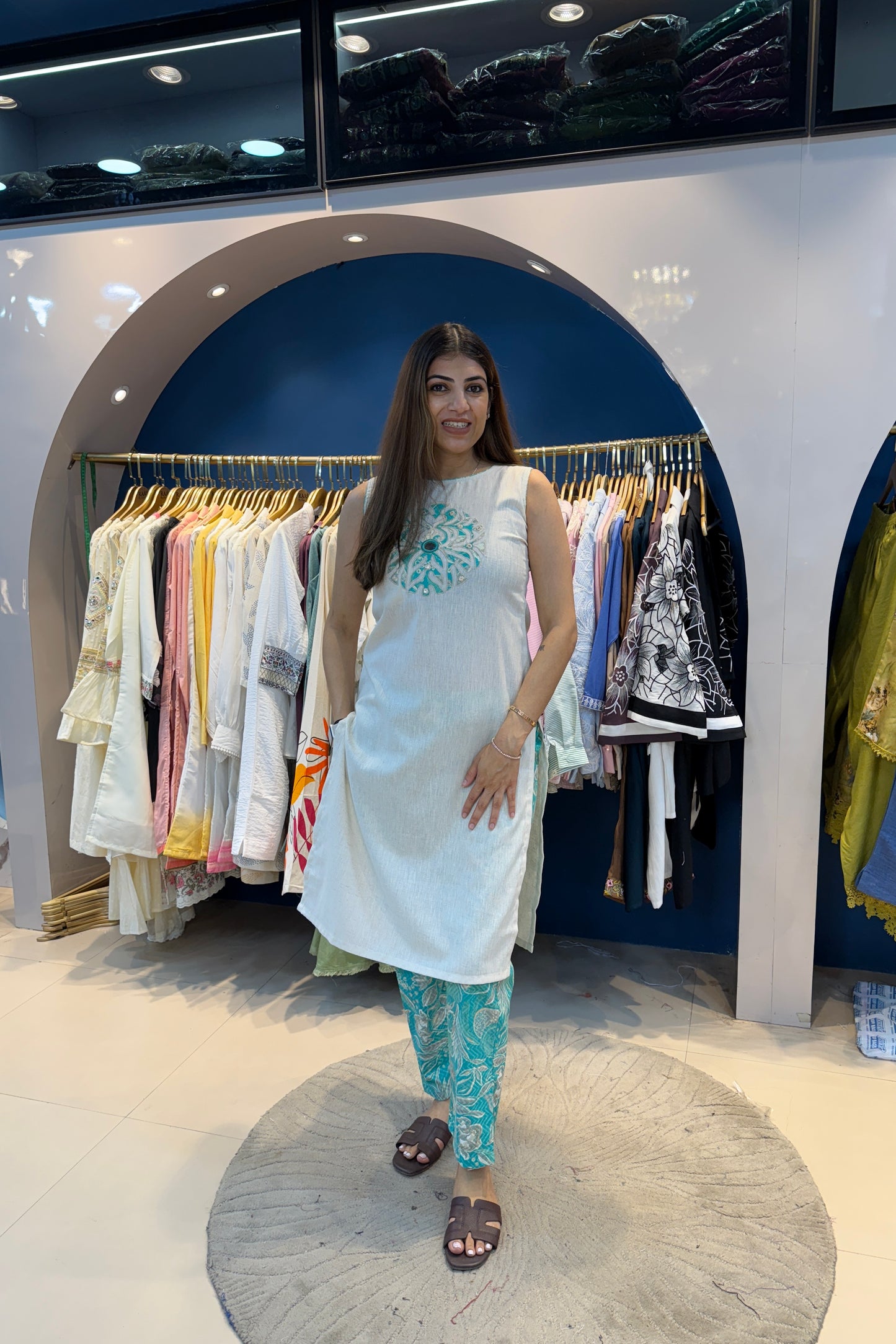 2pc Khadi Cotton Sleeveless Co-ord Set Paired With Printed Pants