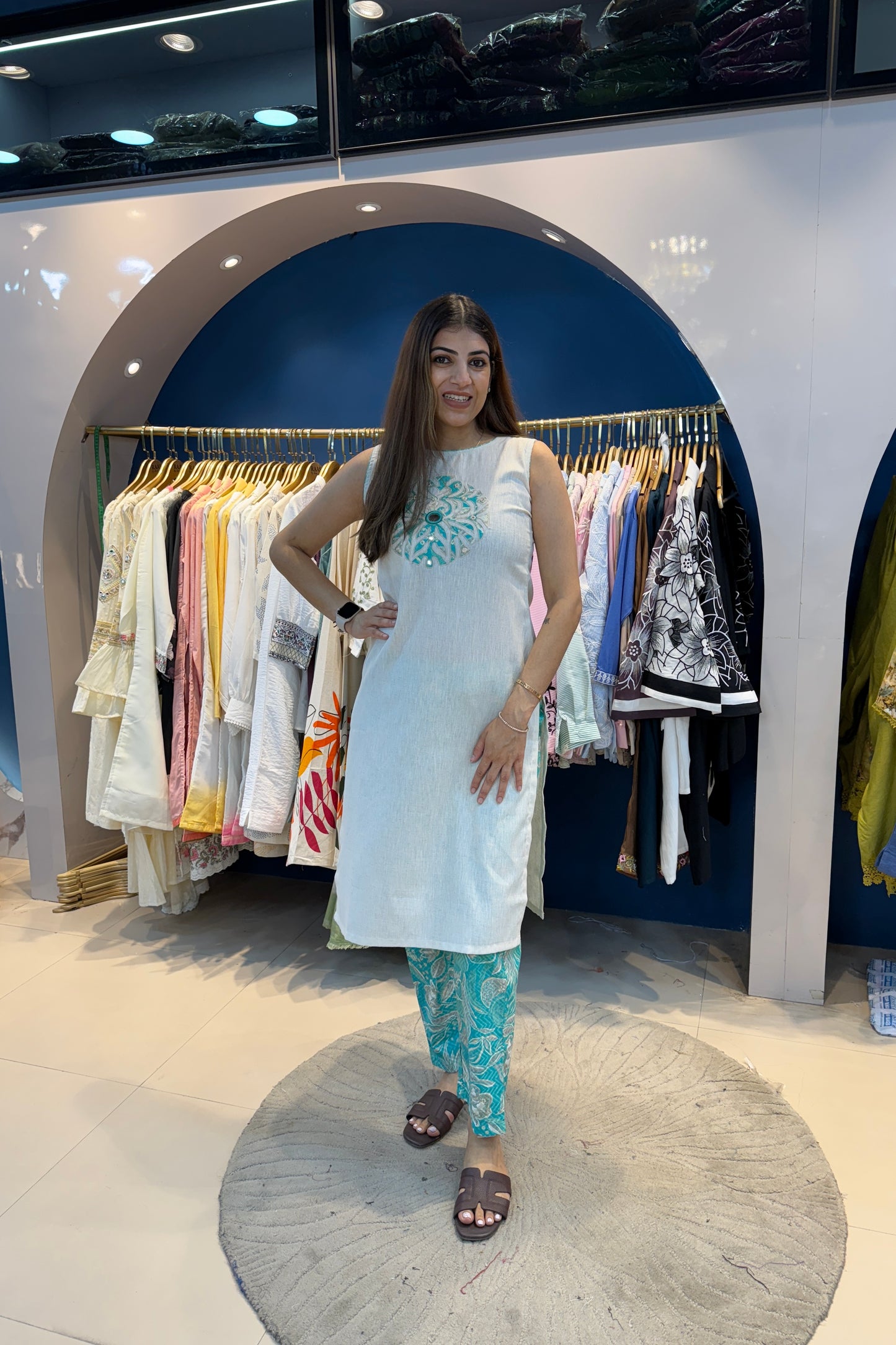 2pc Khadi Cotton Sleeveless Co-ord Set Paired With Printed Pants