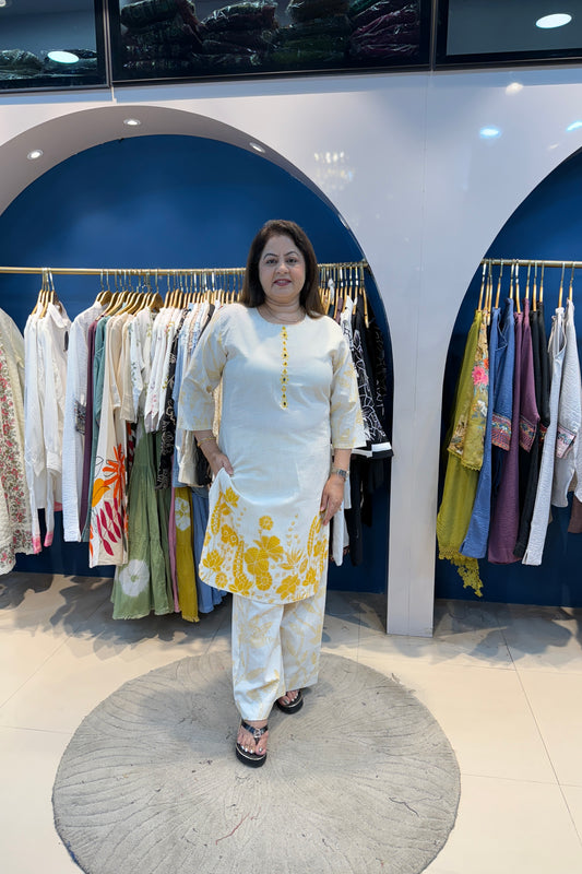 2pc Khadi-Cotton Co-ord Set Paired With Printed Pants