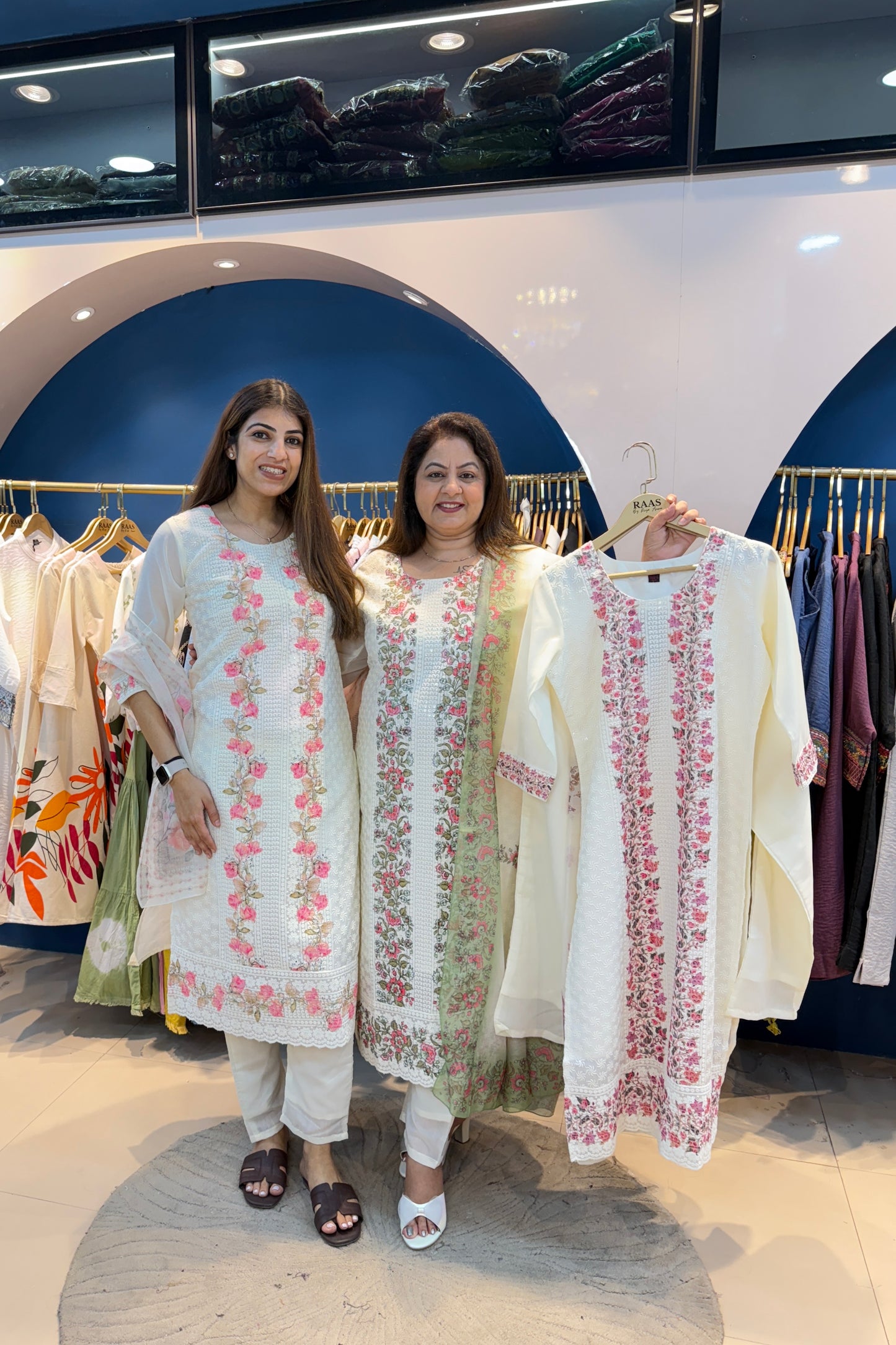 3pc Chikankari Embroidered Suit With Printed Dupatta