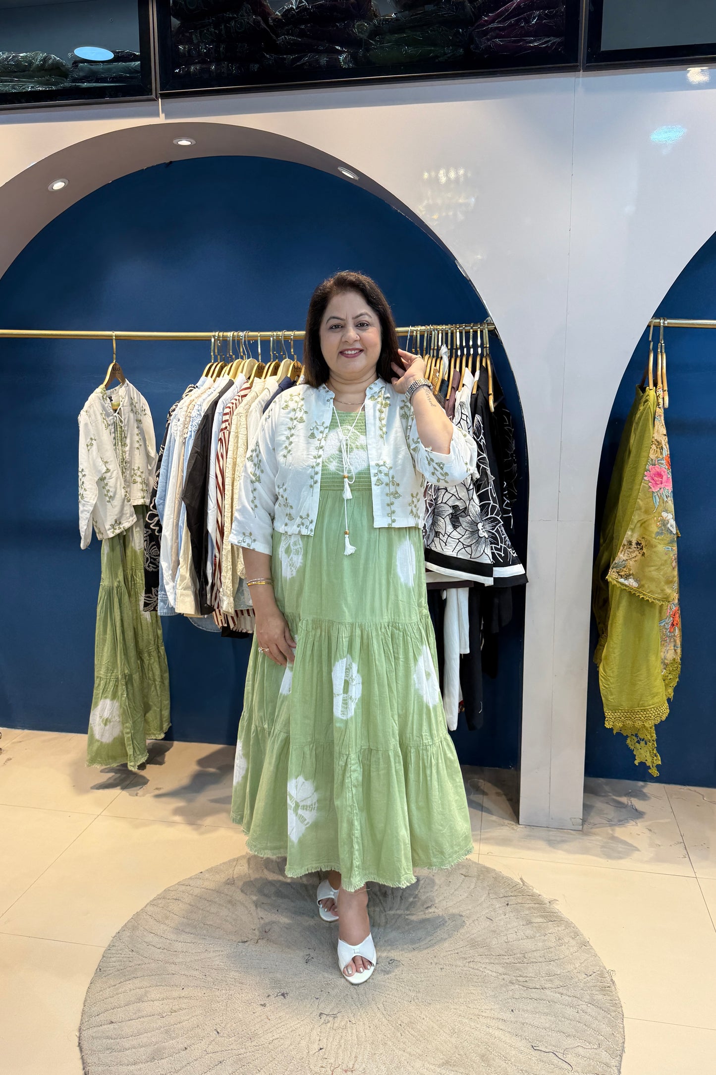 2pc Cotton Long Dress With Short Jacket