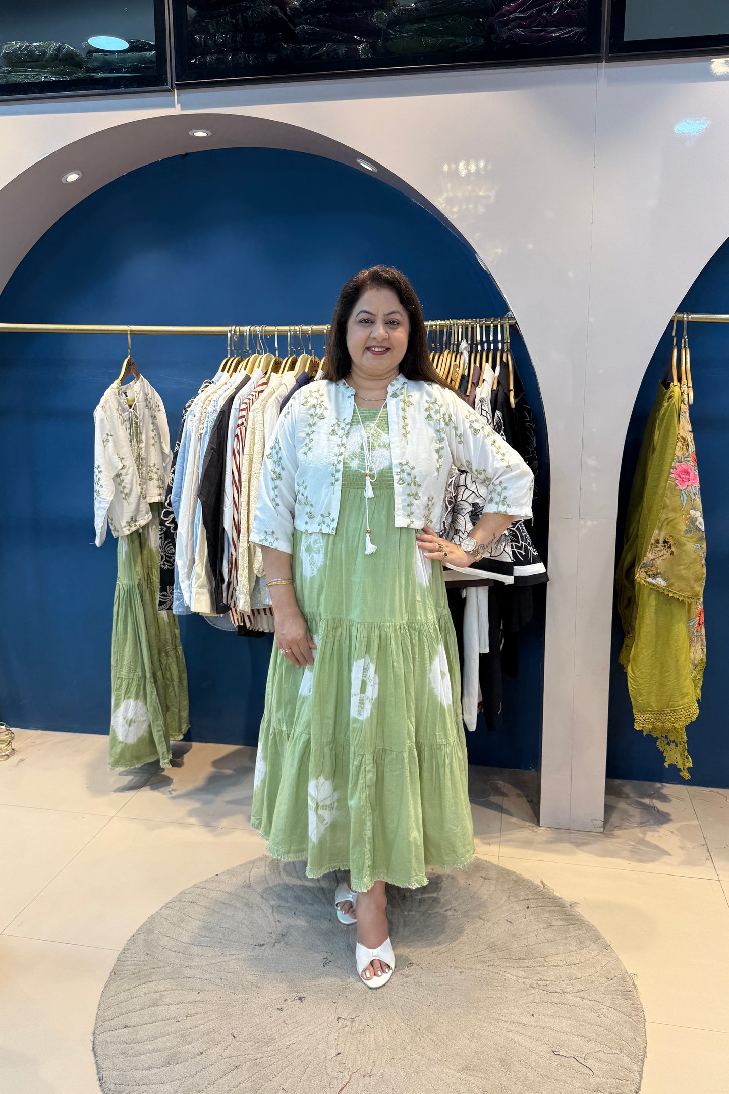 2pc Cotton Long Dress With Short Jacket
