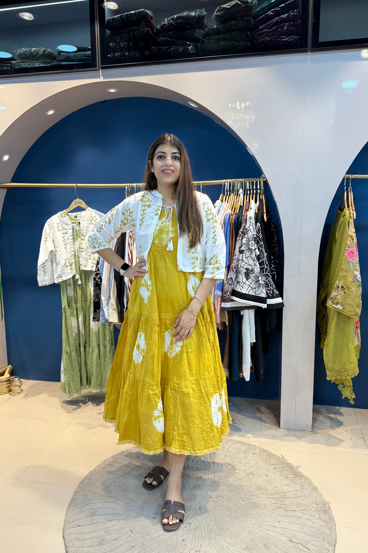 2pc Cotton Long Dress With Short Jacket