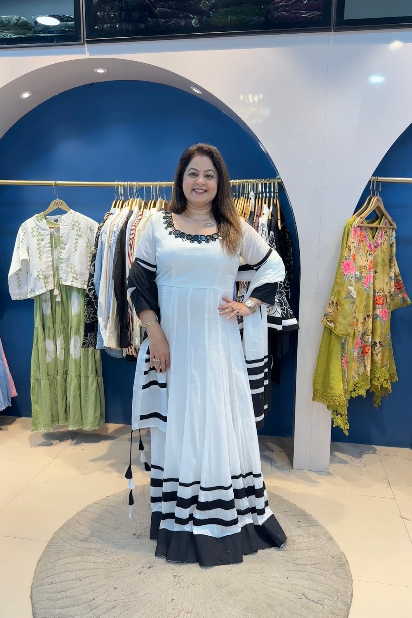 One-Piece Long Cotton Anarkali With Dupatta