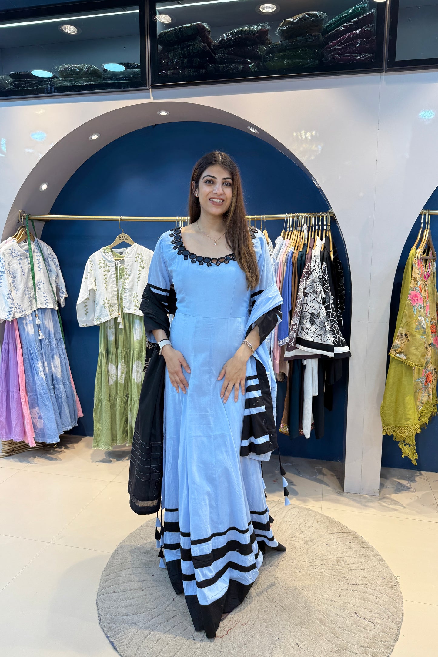 One-Piece Long Cotton Anarkali With Dupatta