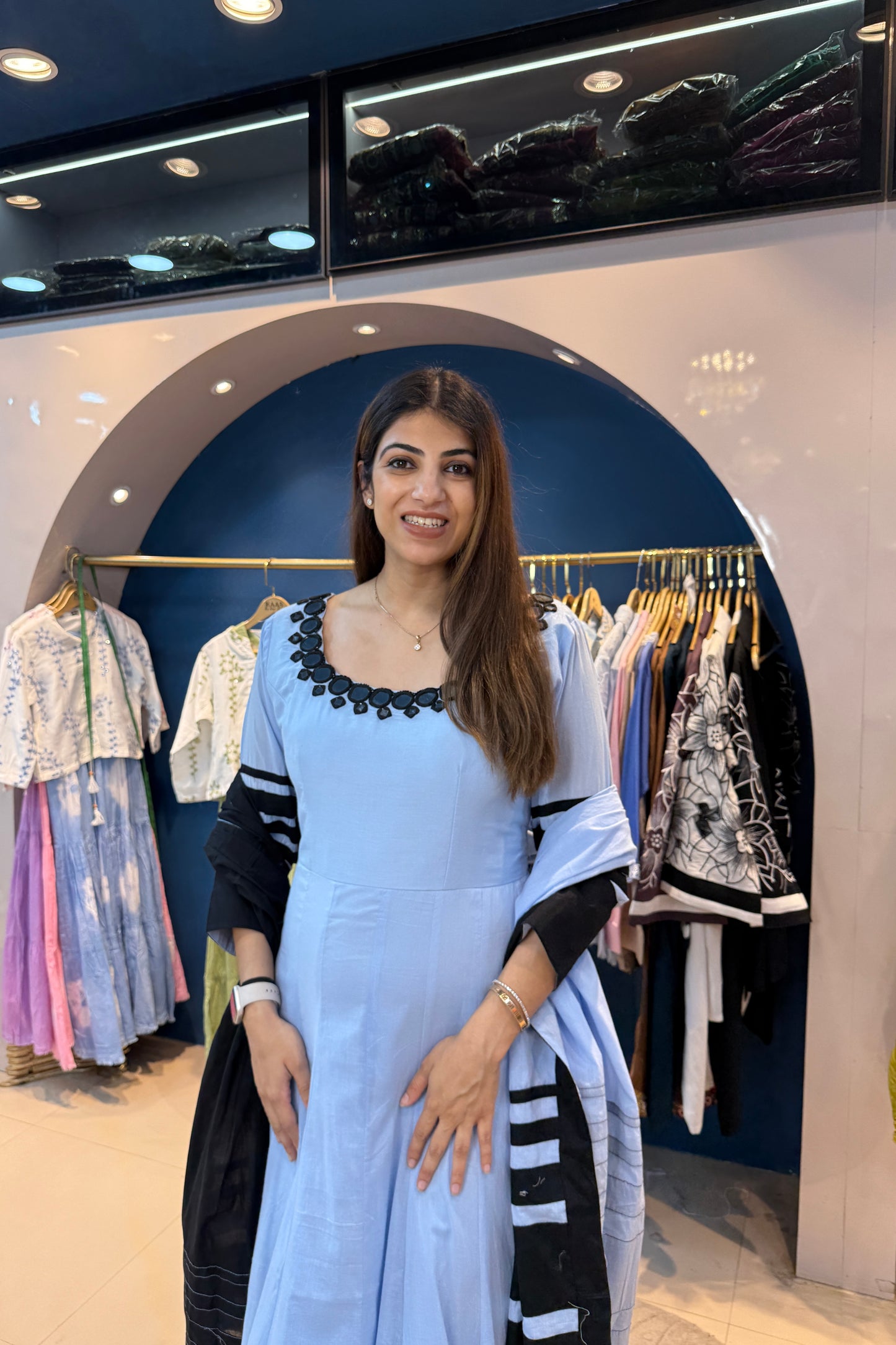 One-Piece Long Cotton Anarkali With Dupatta