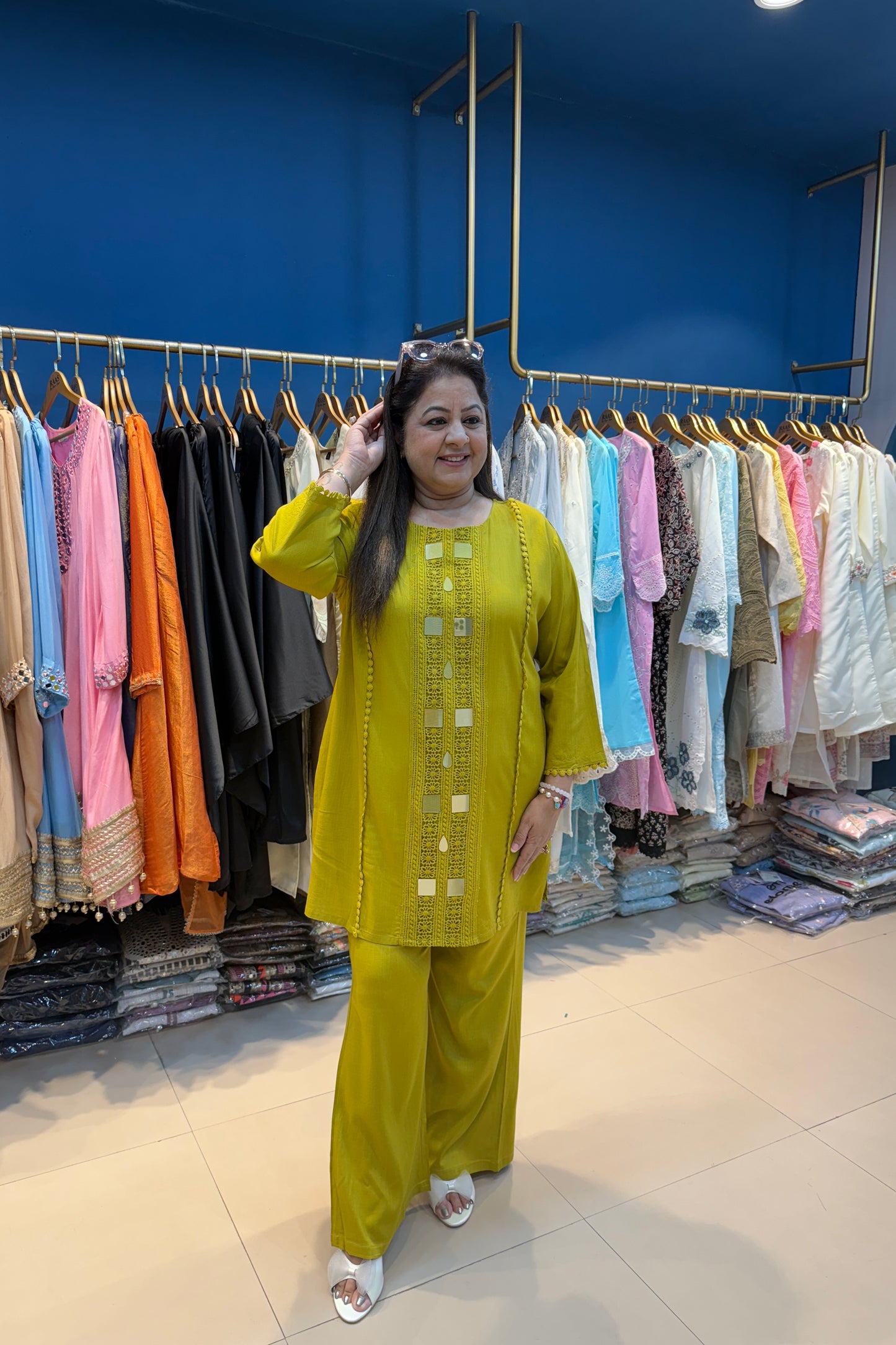 2pc Mirror Work Cotton Stretchable Co-ord Set