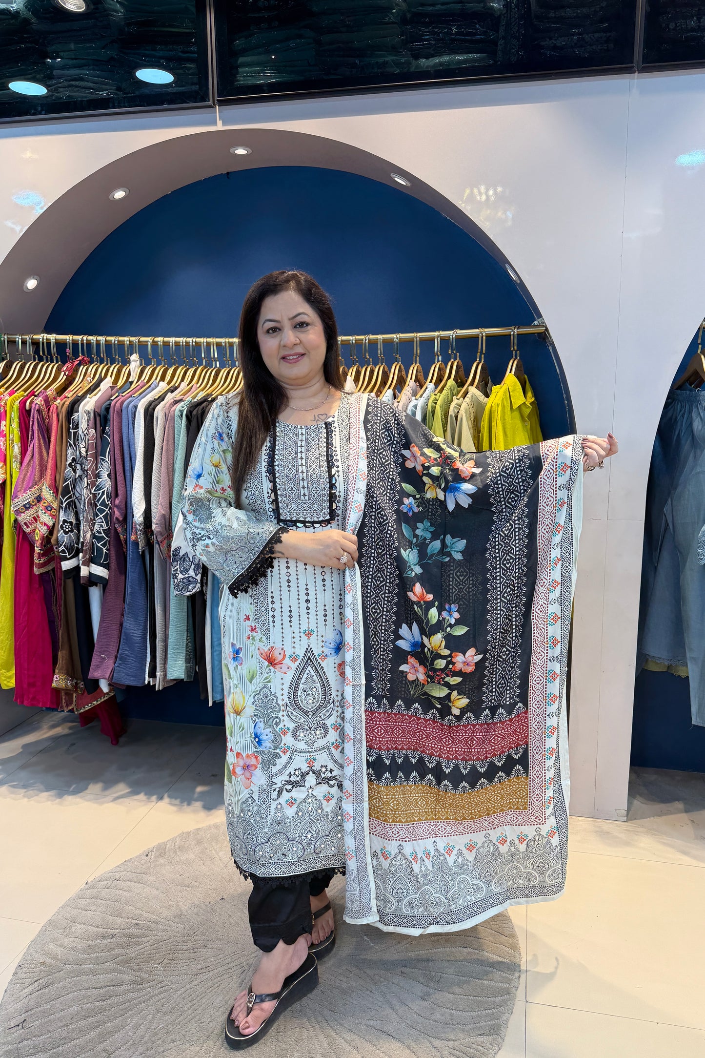 2pc Crepe Printed Partywear Suit With Printed Dupatta