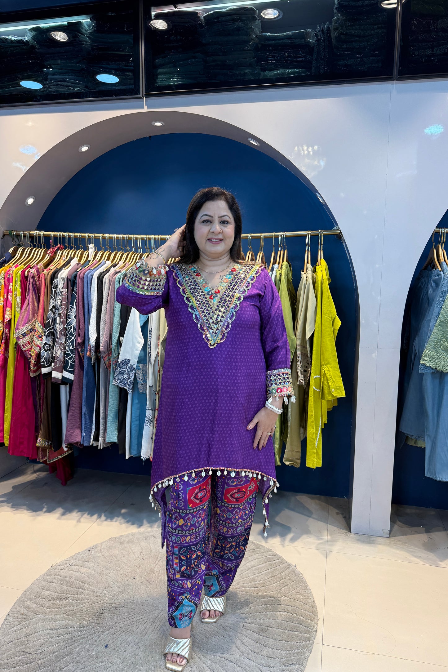 2pc Crepe Partywear C-Cut Co-ord Set Paired With Printed pants