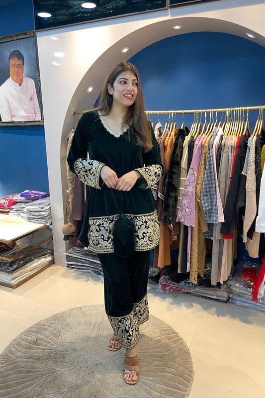 2pc Partywear Velvet Co-ord set With Potli