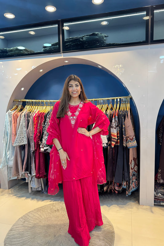 3pc Pakistani Suit With Crushed Plazzo