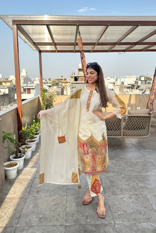 3pc Banarasi Silk Partywear Suit With Organza Dupatta