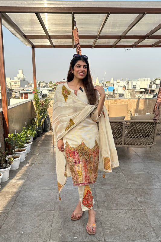 3pc Banarasi Silk Partywear Suit With Organza Dupatta