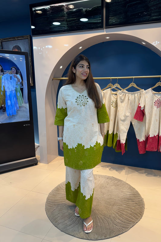 2pc Cotton Dual-Shade Printed Co-ord Set