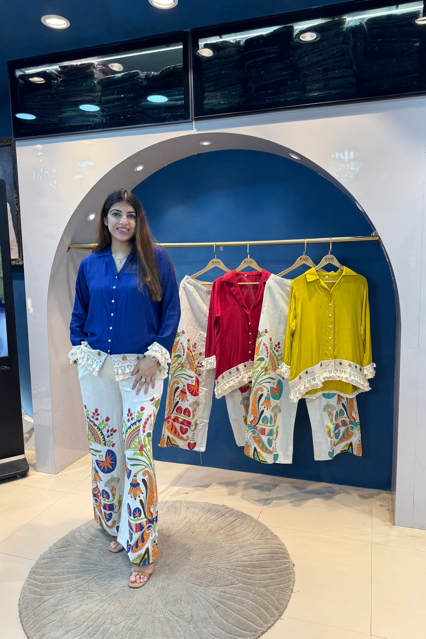 2pc Cotton-Muslin Co-ord Set Paired With Printed Plazzos