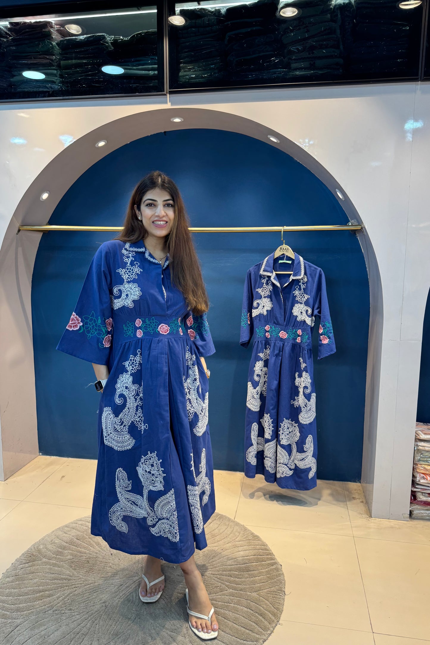 1pc Cotton-Linen Embroidered Middy Dress