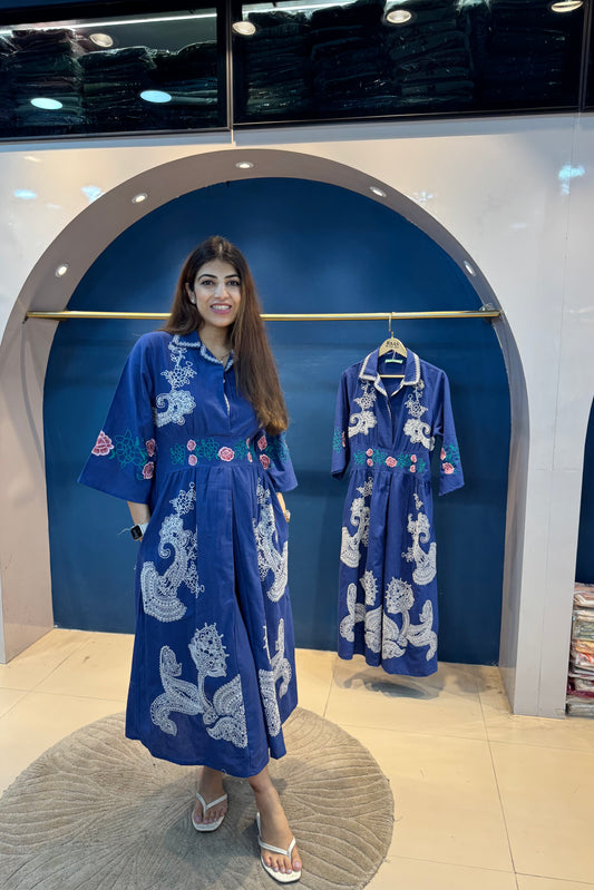 1pc Cotton-Linen Embroidered Middy Dress