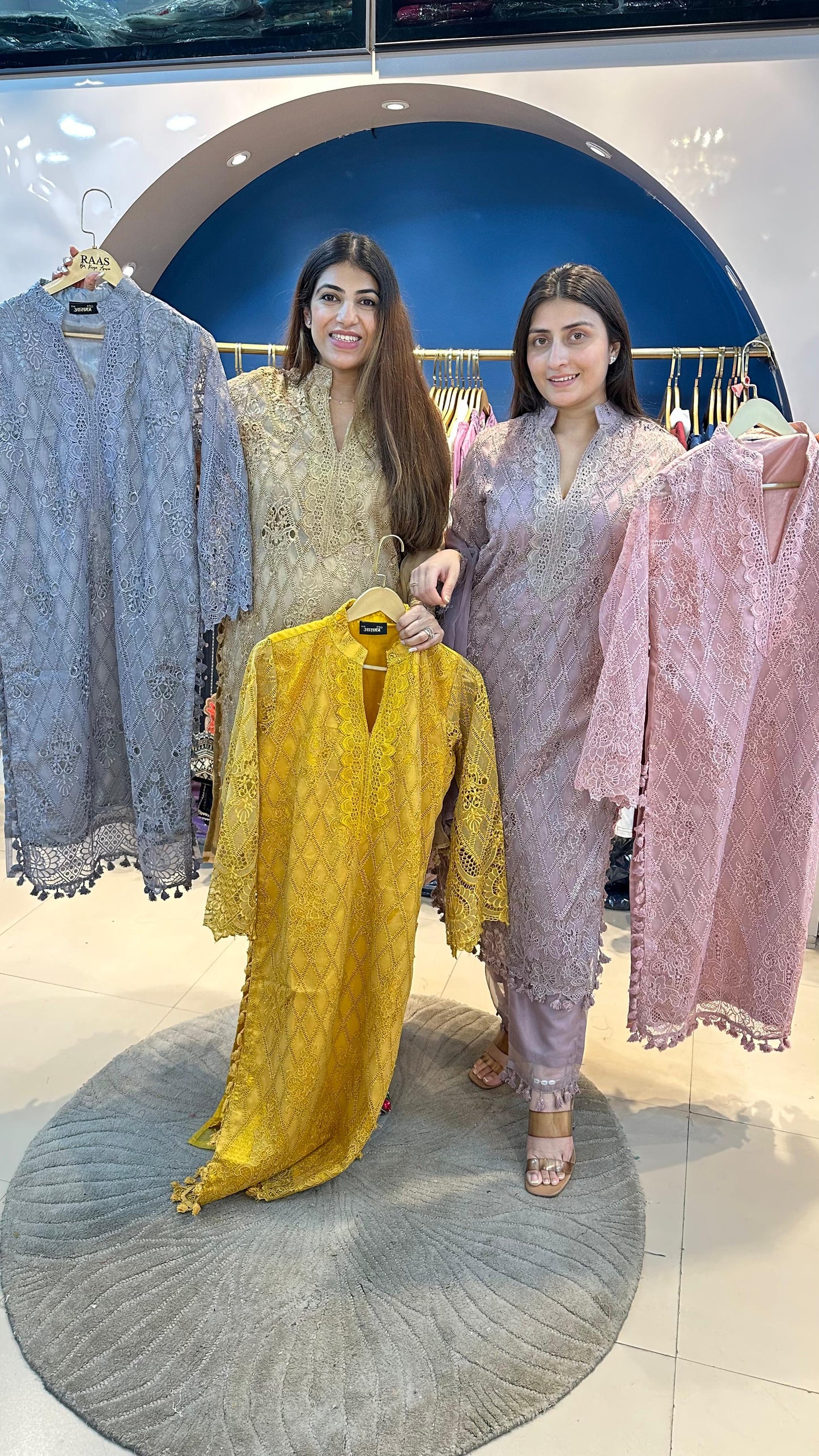 Organza Schiffli Suit with Organza Dupatta with Tassel