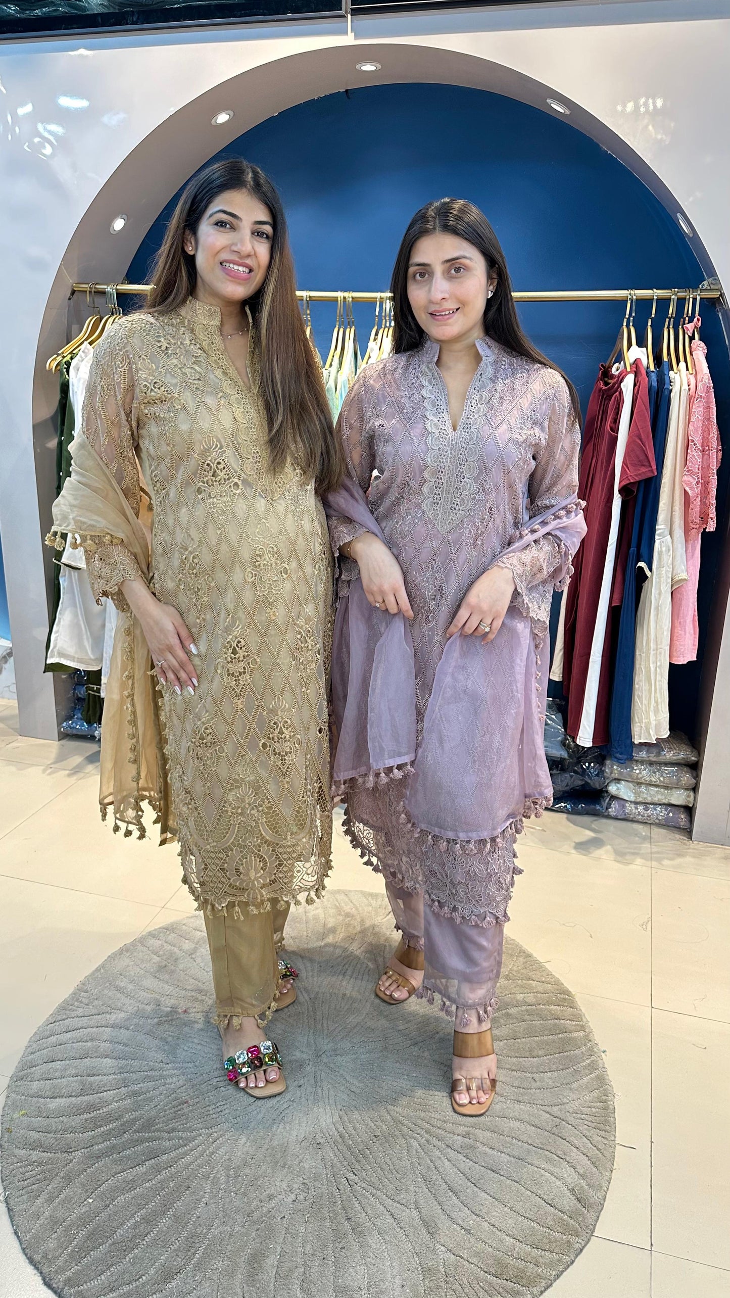 Organza Schiffli Suit with Organza Dupatta with Tassel