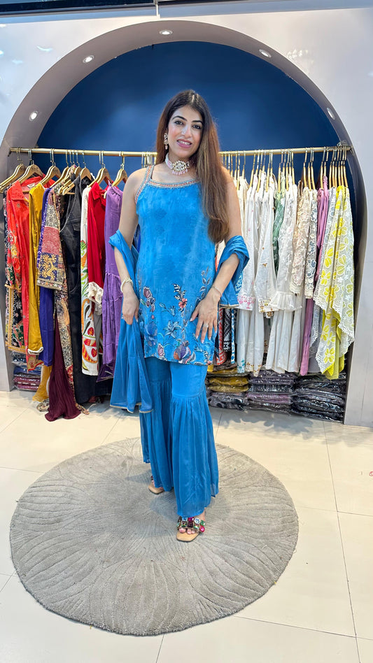 Digital Crepe Sharara Set (Sleeve Fabric Given)
