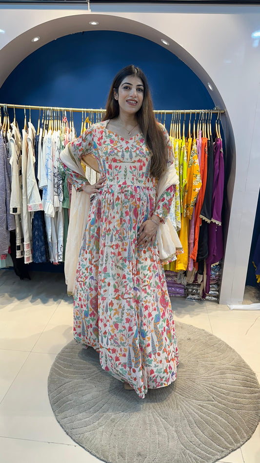 Customised Pure Georgette Anarkali with Handwork on Sleeves and Neck Line