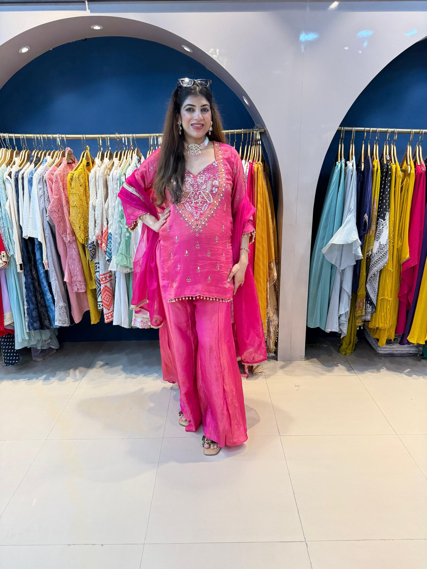 Shimmer Tissue 3 Pc Suit with Handwork & Kali Palazzo