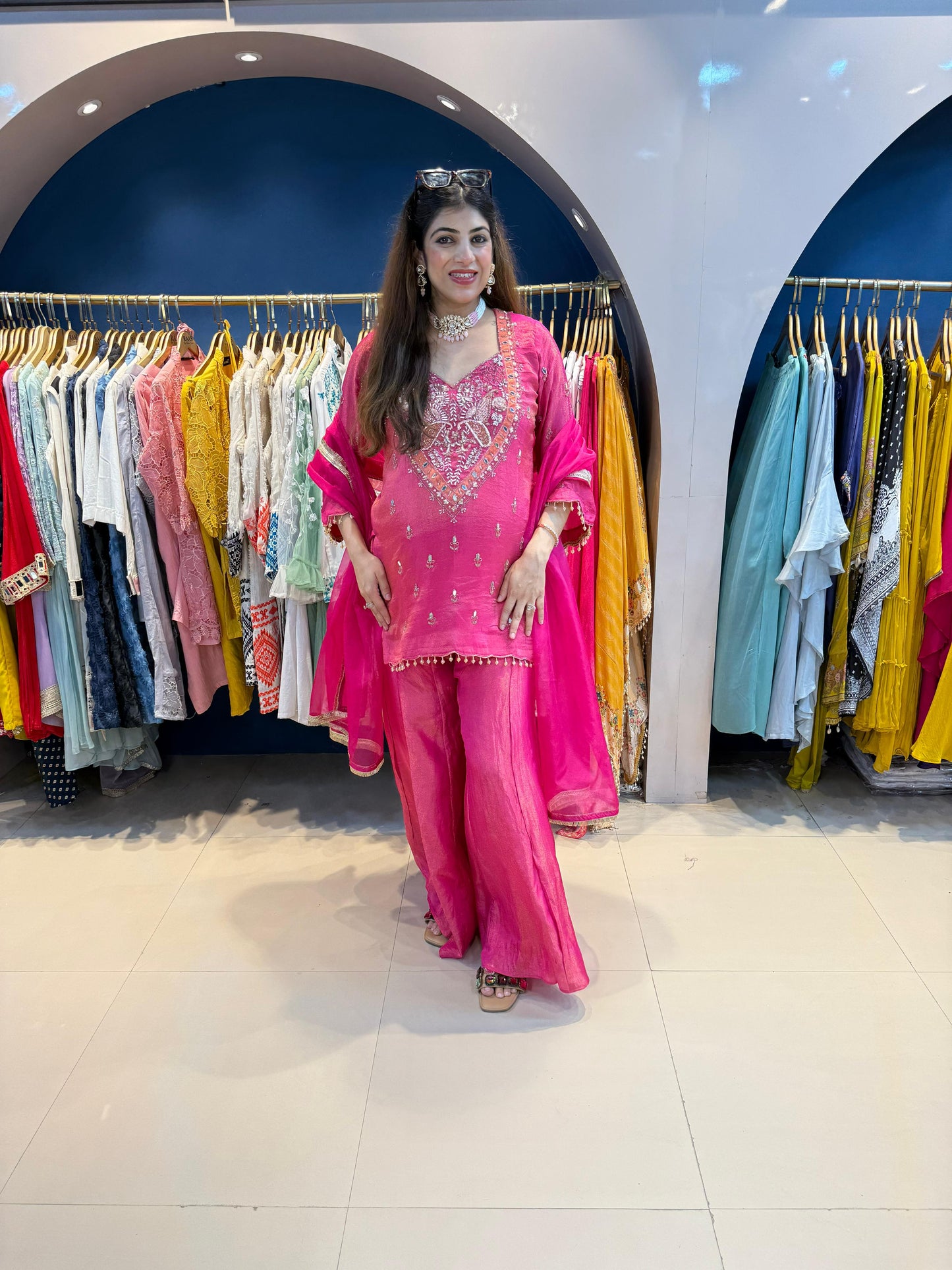 Shimmer Tissue 3 Pc Suit with Handwork & Kali Palazzo