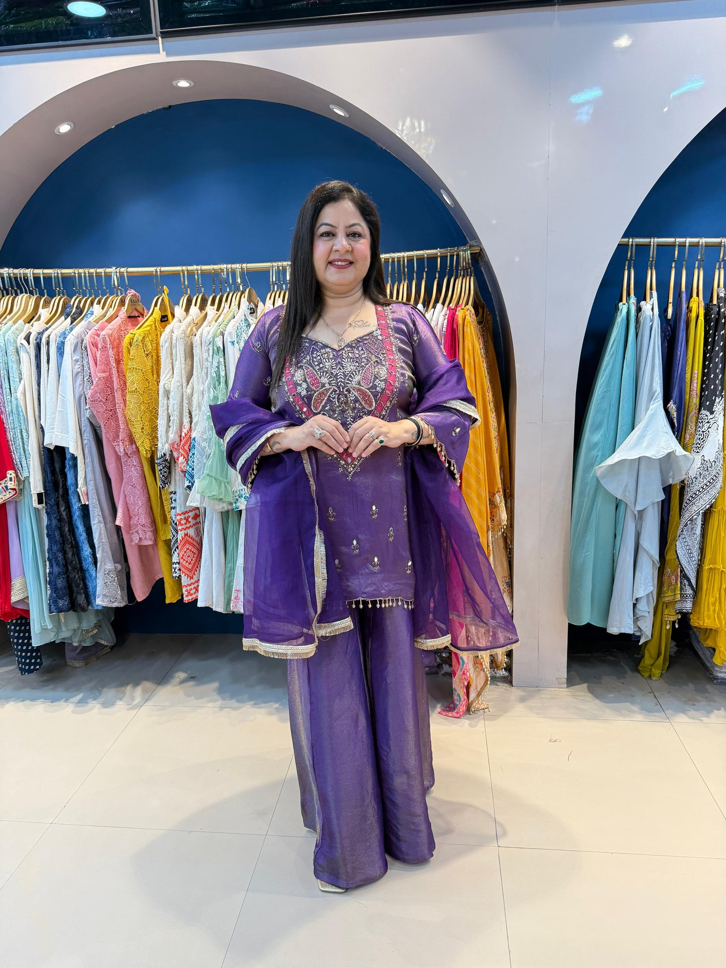 Shimmer Tissue 3 Pc Suit with Handwork & Kali Palazzo