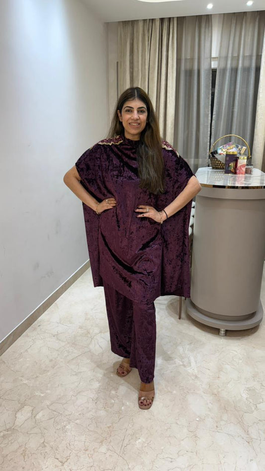 Ice velvet kaftan style 2 pc set With handwork on shoulder