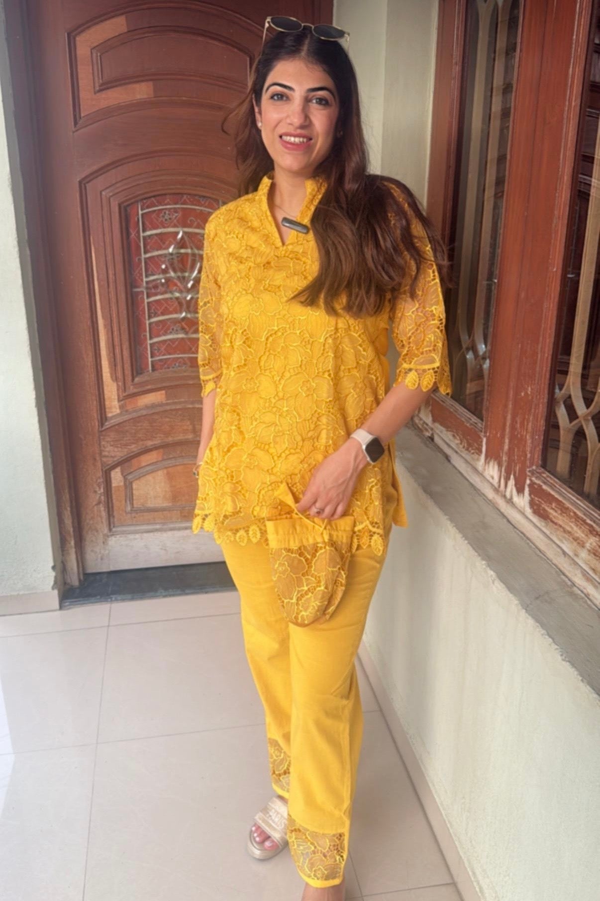2pc Schiffli Co-ord Set With Potli