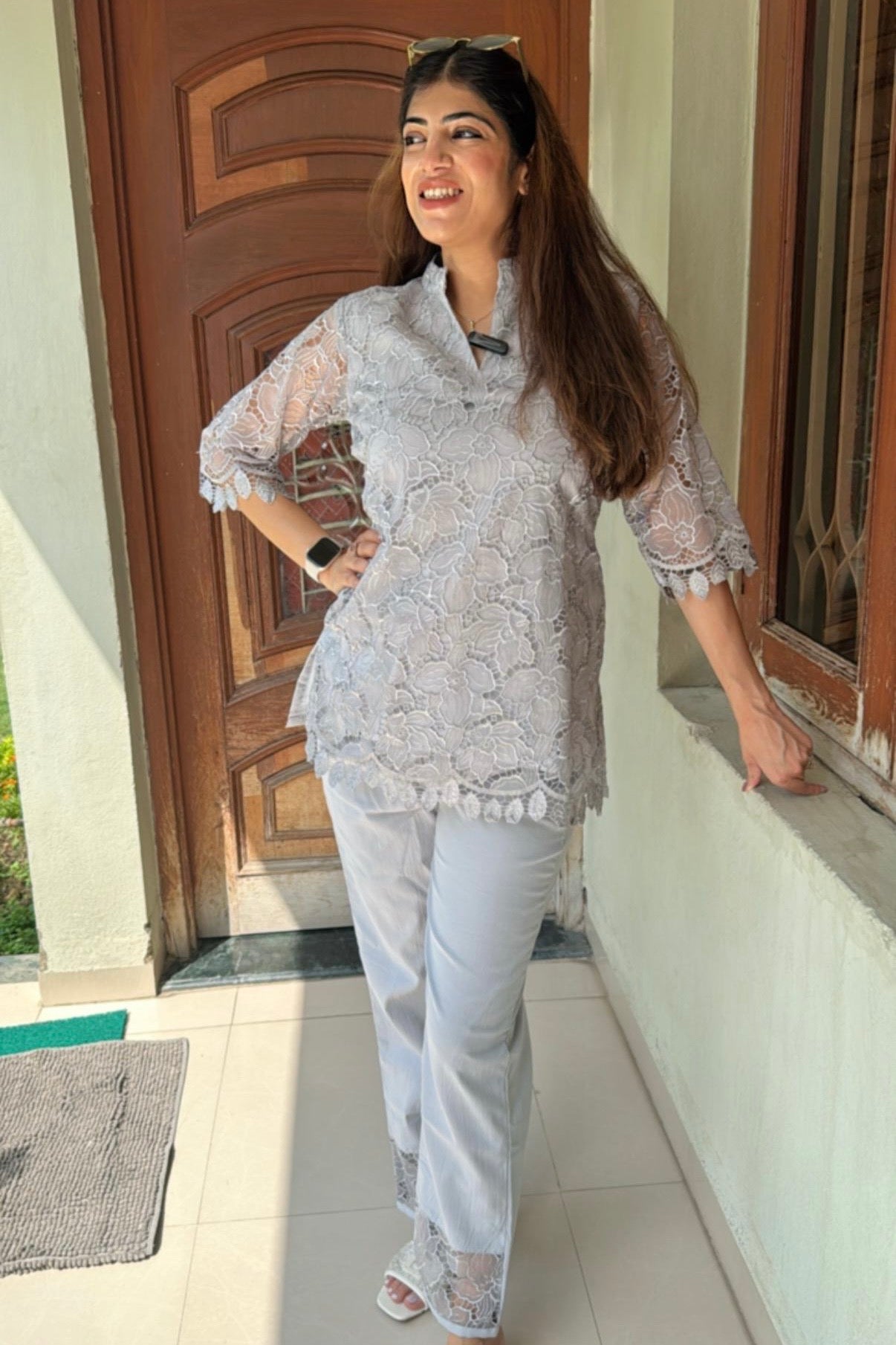 2pc Schiffli Co-ord Set With Potli