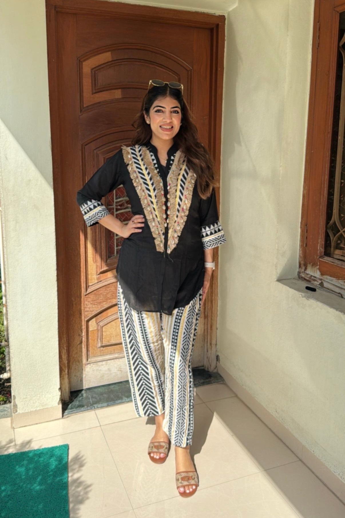 2pc Cotton-Muslin Co-ord Set With Printed Pants