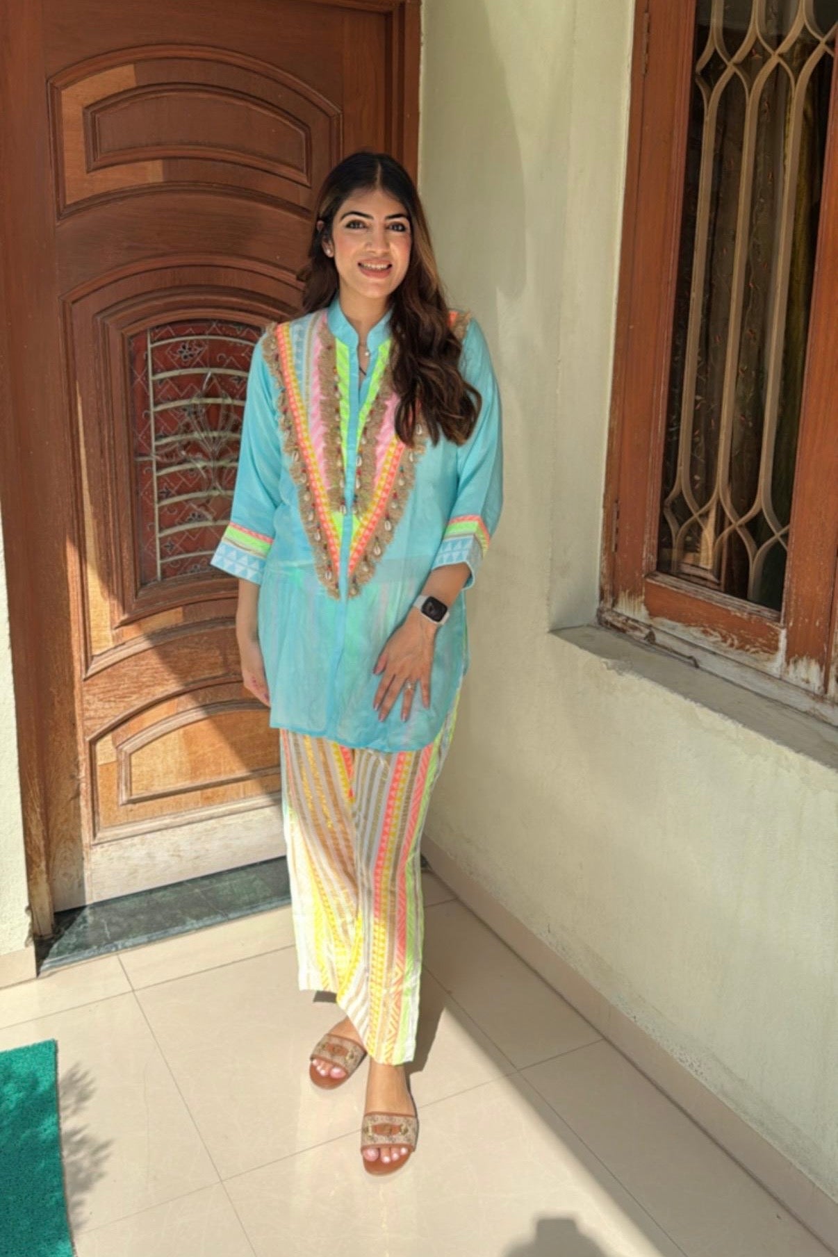 2pc Cotton-Muslin Co-ord Set With Printed Pants