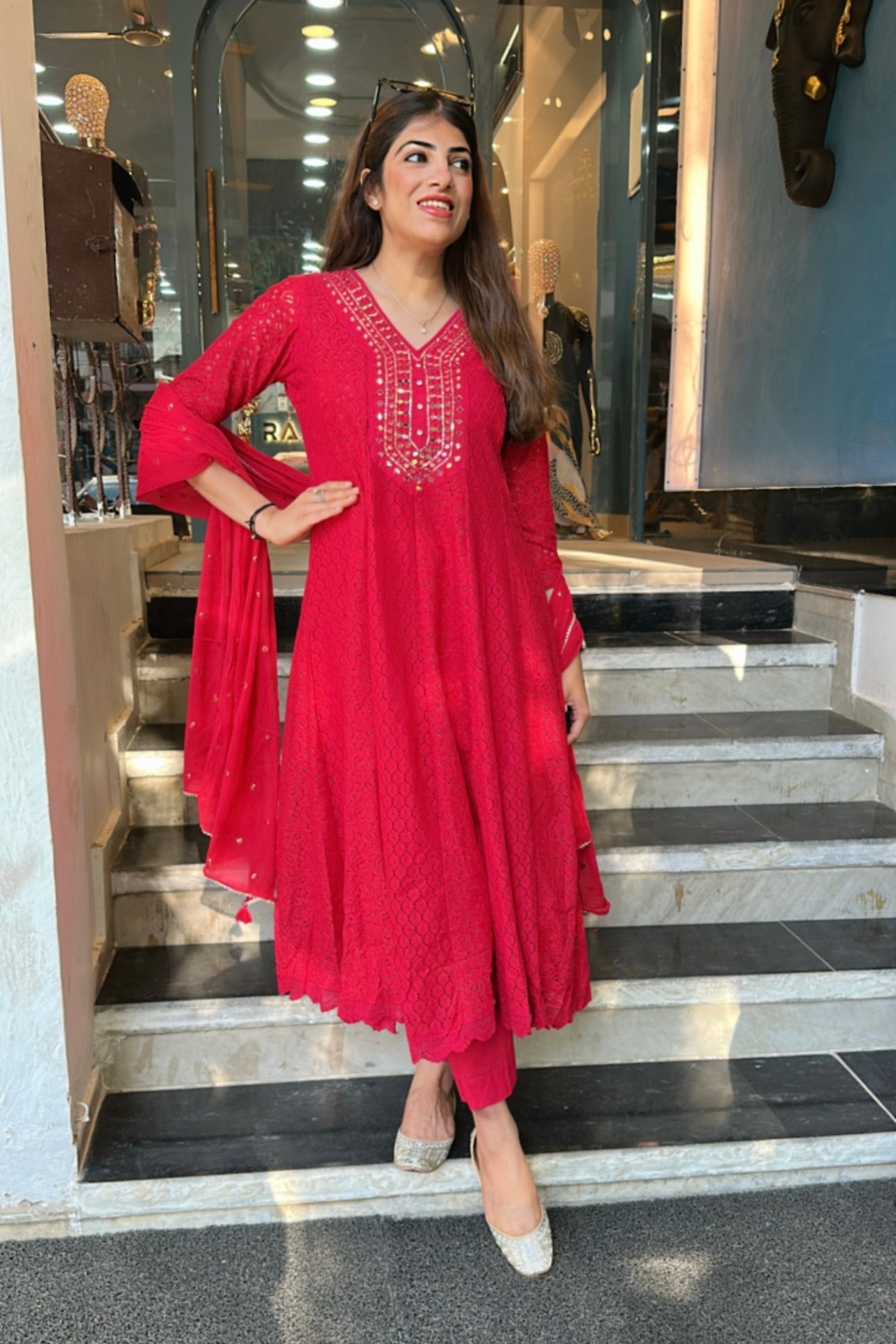 3pc Schiffli Cotton Partywear Anarkali Set