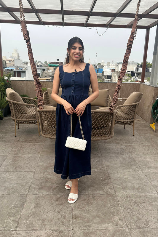 One-Piece Denim Stretchable Long Dress