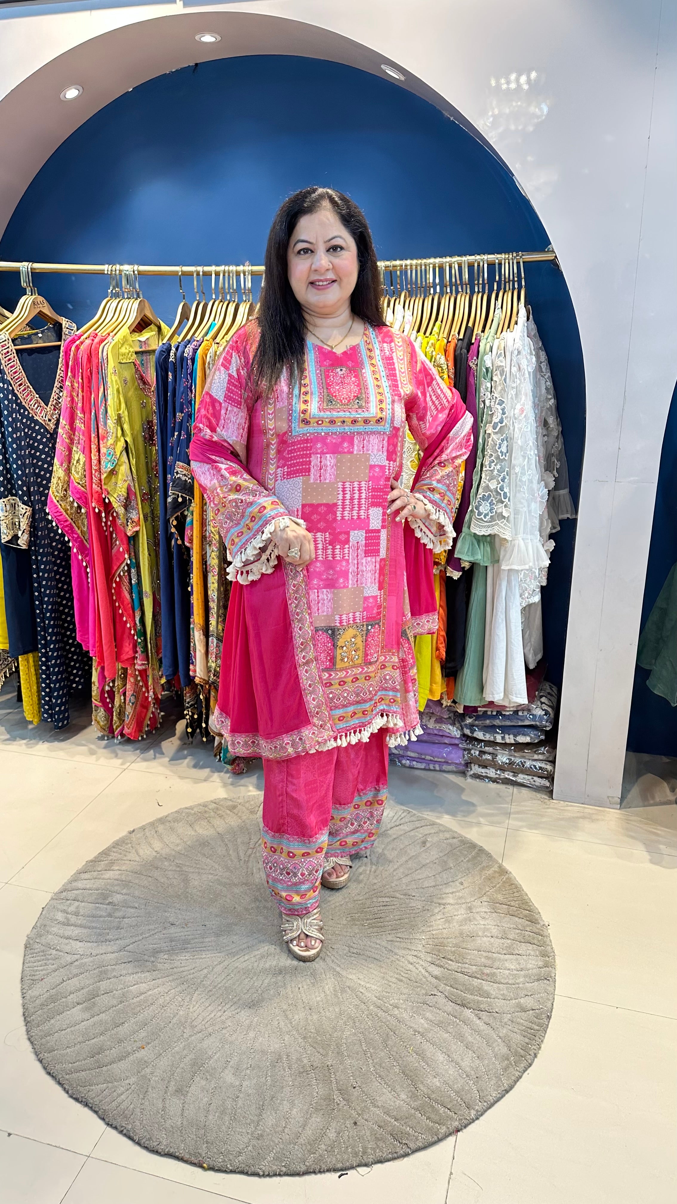 Digital crepe 3 pc set with bell sleeves