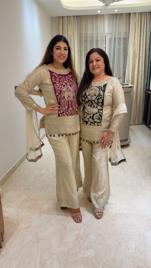 Simmar fabric 3pc set with bell bottom plazo and short shirt length