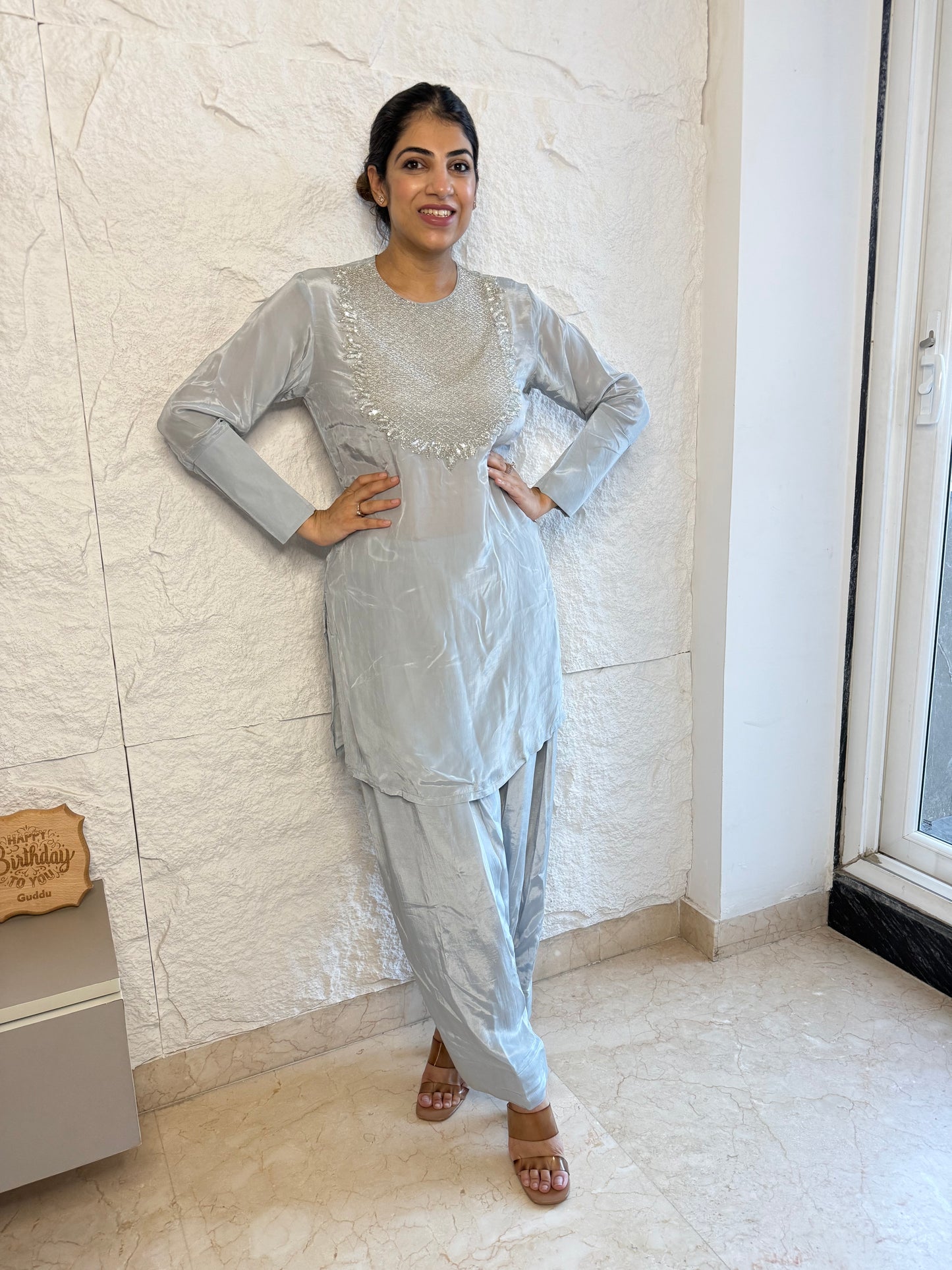 Pure crepe farshi salwar set with handwork